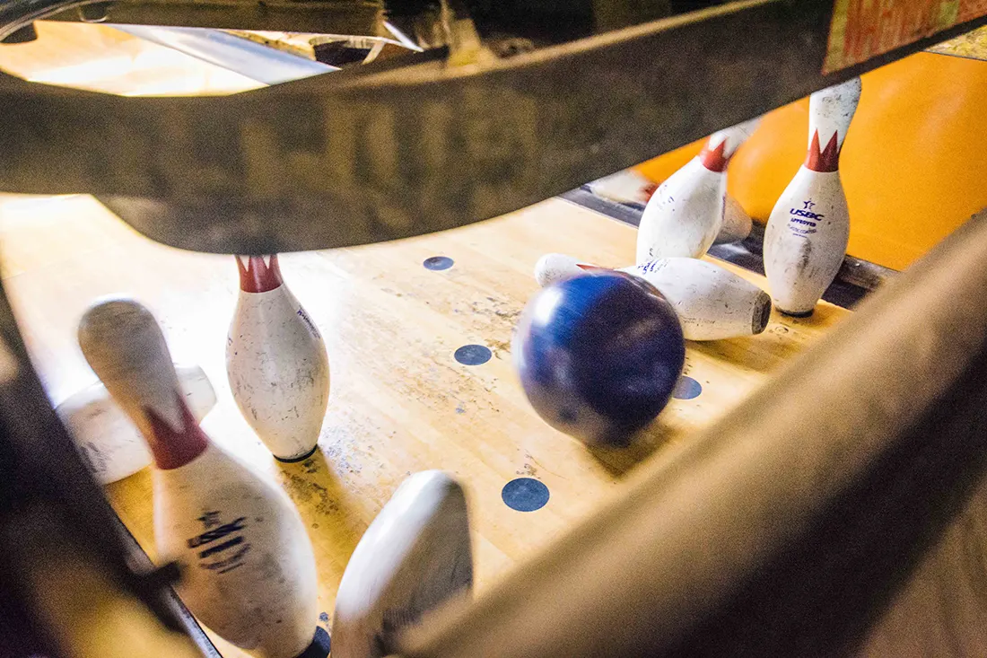 Devon Lanes - Photo of pins and bowling ball
